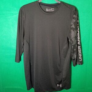 Under Armour on Sleeve Heat Gear 3/4 Sleeve Shirt Men Small OD Green